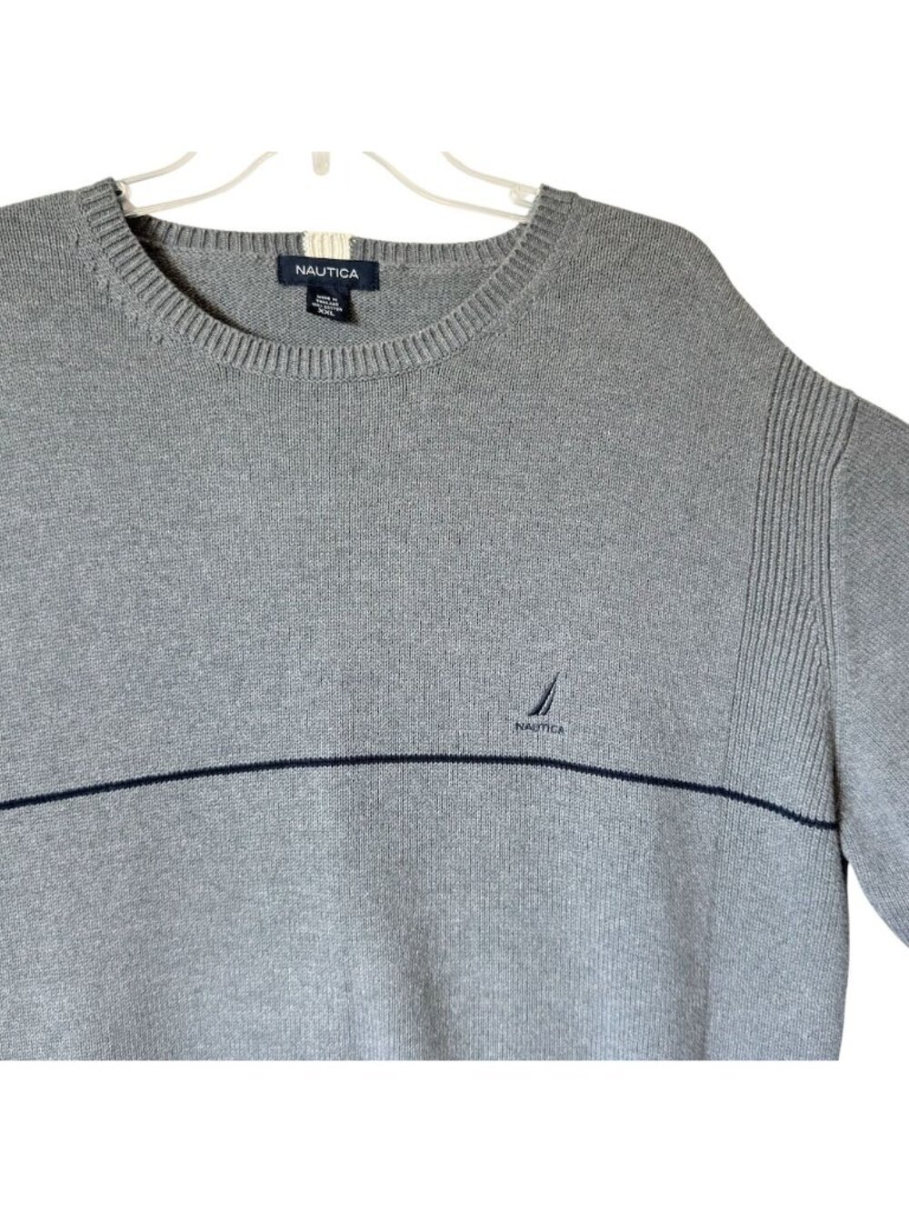 Vintage Nautica Mens XXL Sweater Crew Neck Pullover Gray Logo Cotton Horizontal - Picture 10 of 16